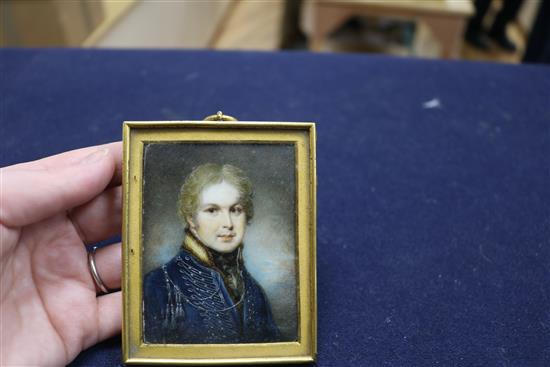 English School c.1790, portrait miniature of Richard Rochfort, Kings Royal Irish Regiment of Dragoons, on ivory, 7.5 x 5.5cm, gilt fram